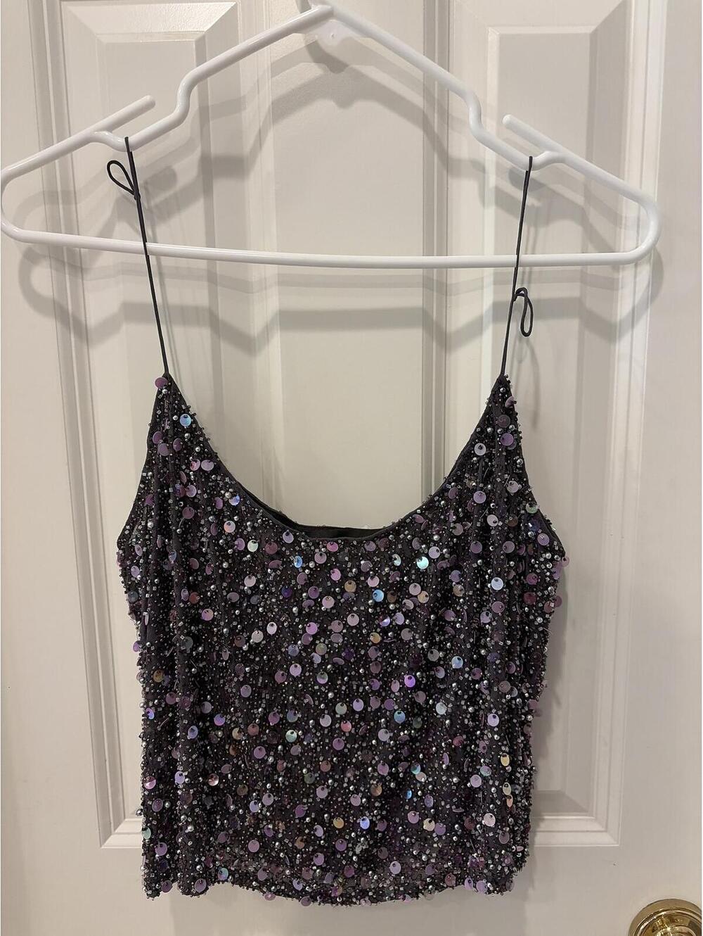 100% Silk Beaded/Sequin Purple Camisole by Linda Allred for Ellen Tracy, size 16
